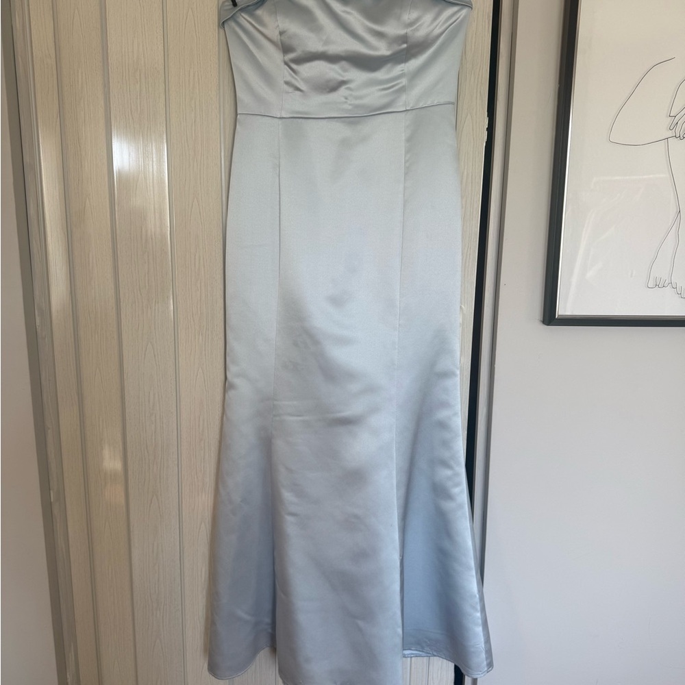 Light Blue Satin Strapless Bridesmaids Dress by Watters Design